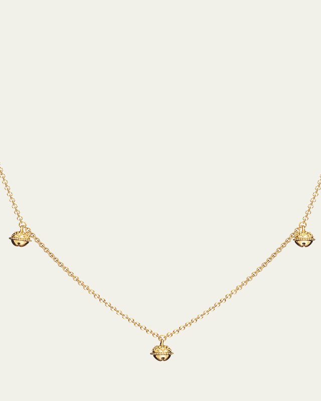 18k Gold Mini Jingle Bell Necklace, 28"L